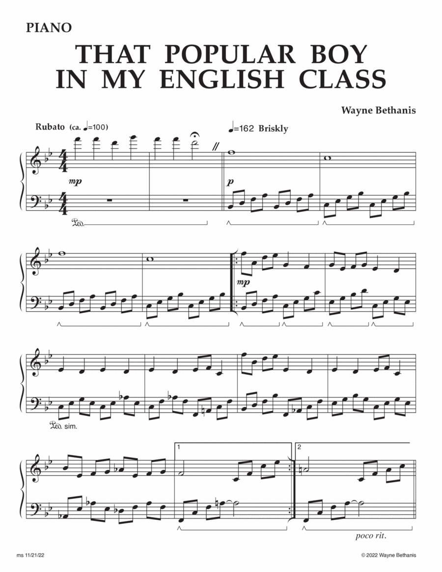 That Popular Boy In My English Class Piano scores gallery preview page 1