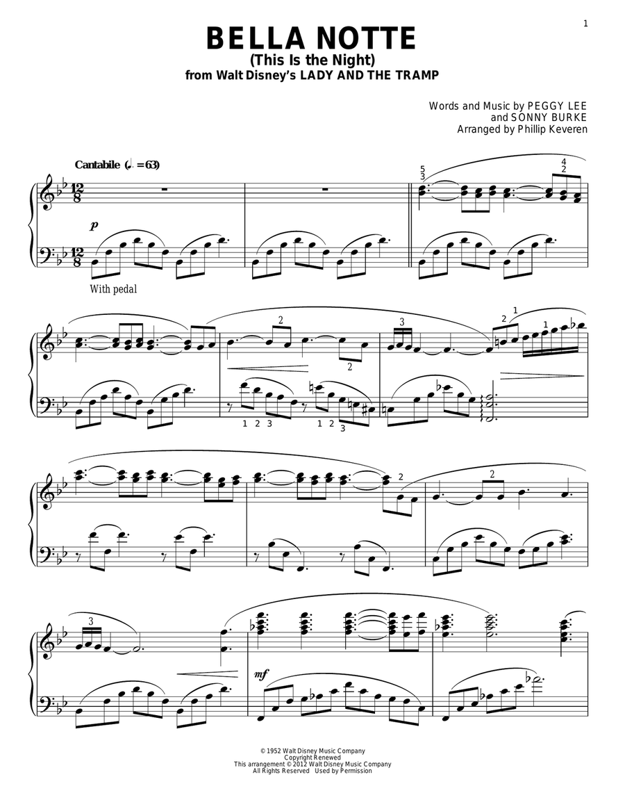 Bella Notte (This Is The Night) [Classical version] (from Lady And The Tramp) (arr. Phillip Keveren) Piano Solo scores gallery preview page 1