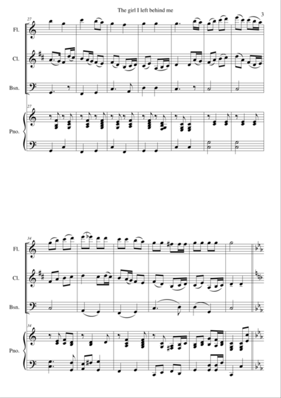 The girl I left behind me (Waxies' Dargle) for flute clarinet bassoon and piano Bassoon scores gallery preview page 3