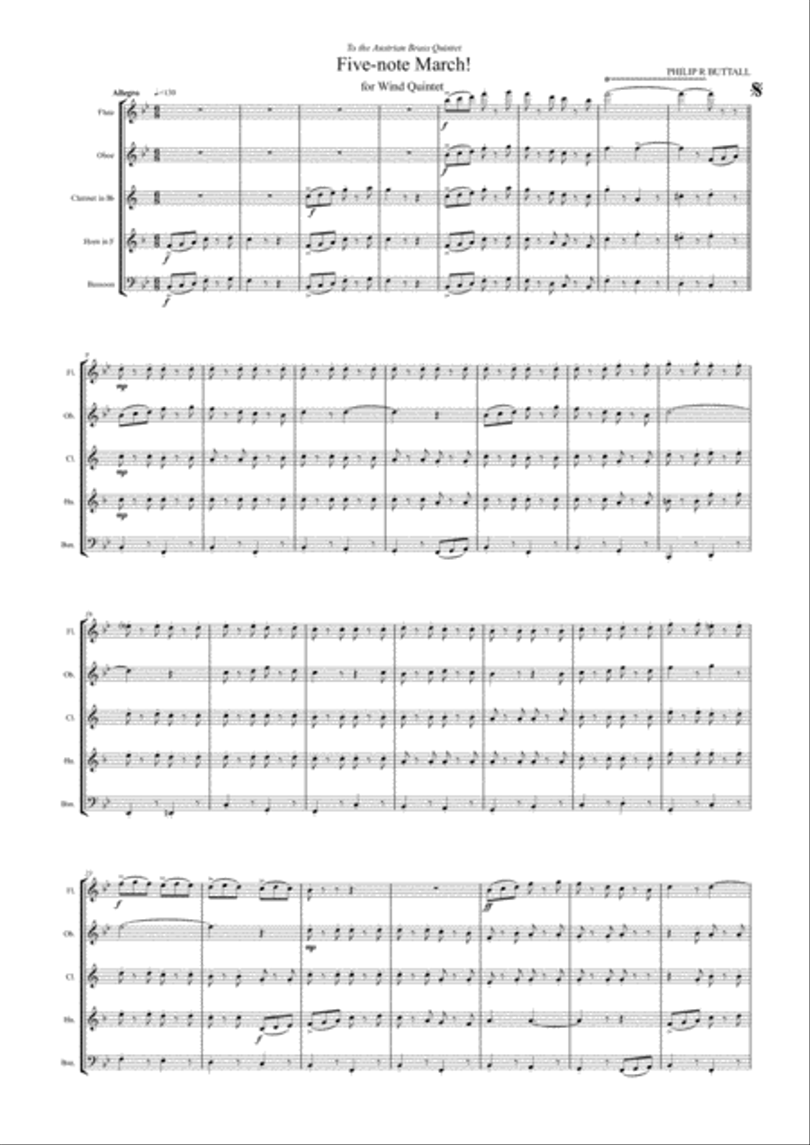 Five-note March! (Wind Quintet) - Score Woodwind Quintet scores gallery preview page 2