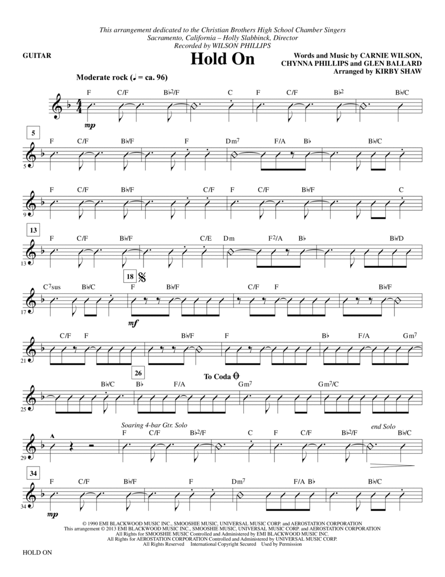 Hold On (arr. Kirby Shaw) - Guitar Choir scores gallery preview page 1