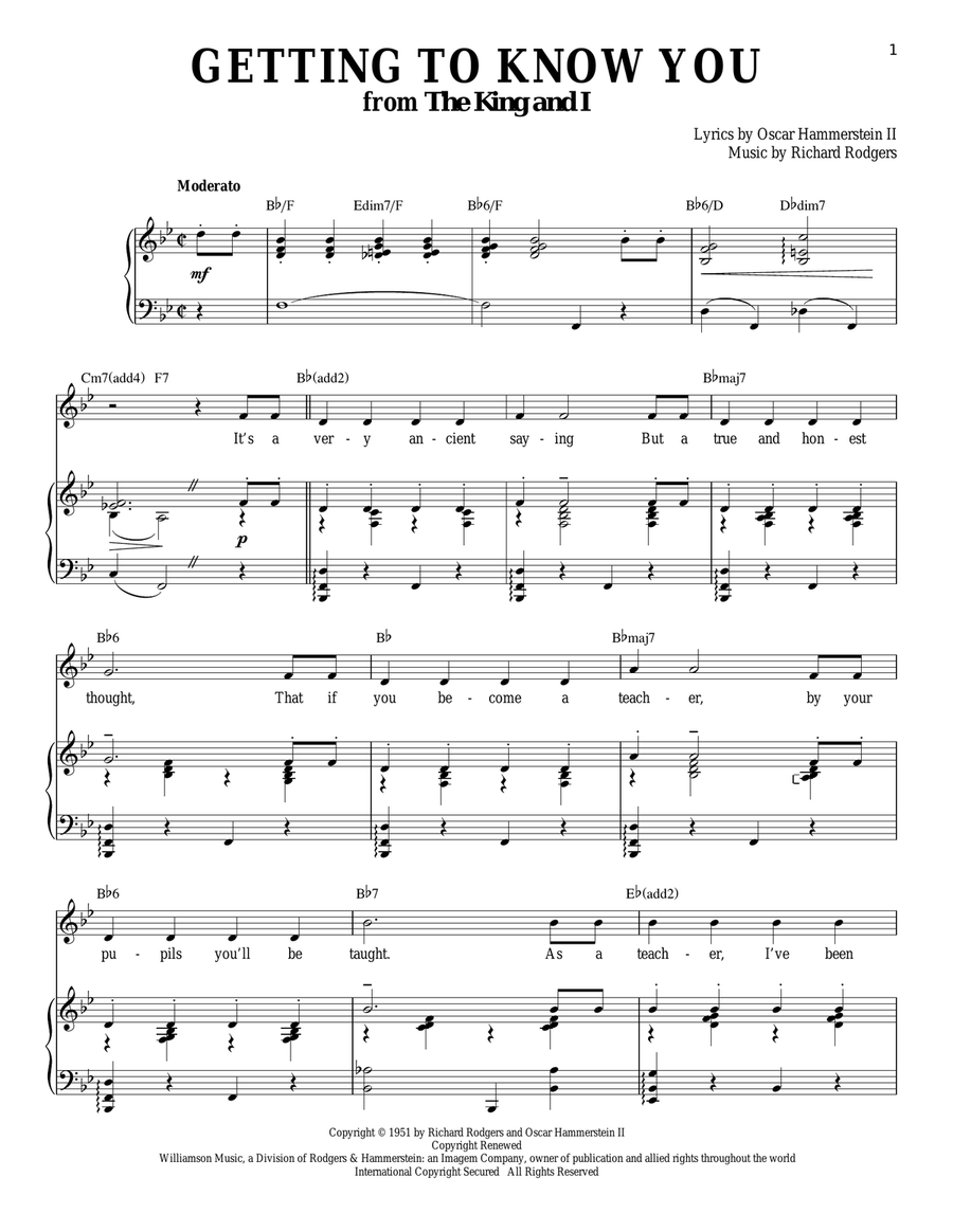 Getting To Know You Piano, Vocal scores gallery preview page 1