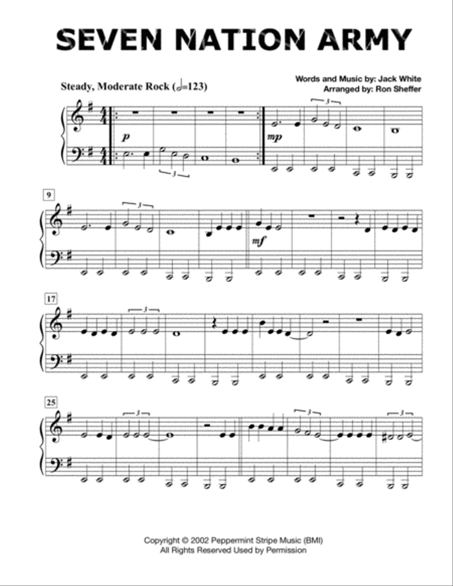 Seven Nation Army Easy Piano scores gallery preview page 1