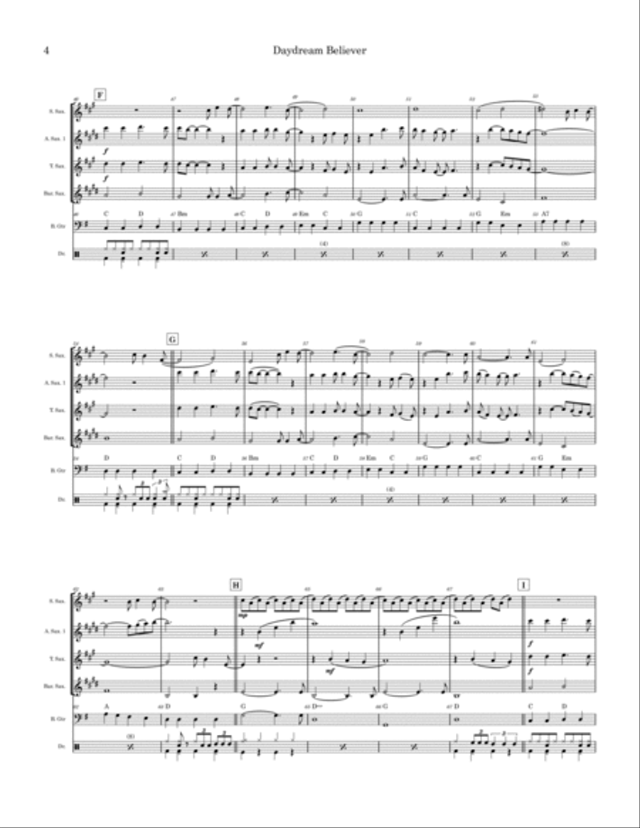 Daydream Believer Saxophone Quartet scores gallery preview page 4
