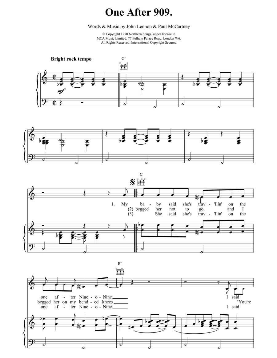 One After 909 Piano, Vocal, Guitar scores gallery preview page 1