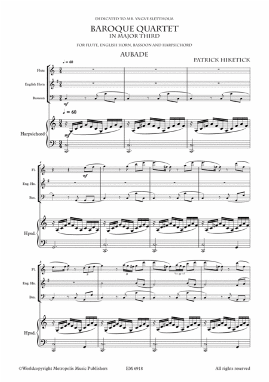 Baroque Quartet in Major Third for Woodwind Trio and Harpsichord Harpsichord scores gallery preview page 2