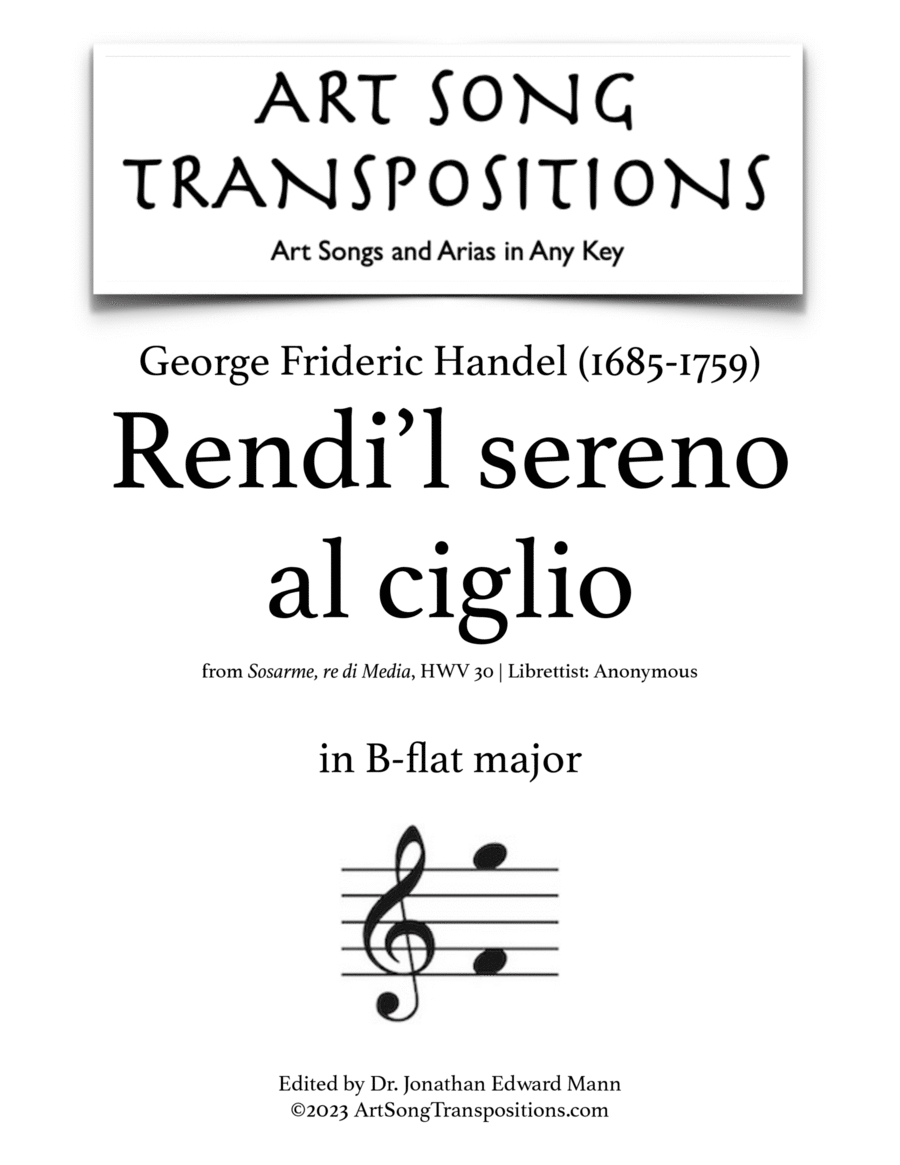 HANDEL: Rendi’l sereno al ciglio (transposed to B-flat major)