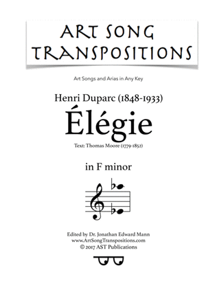 Book cover for DUPARC: Élégie (transposed to F minor)