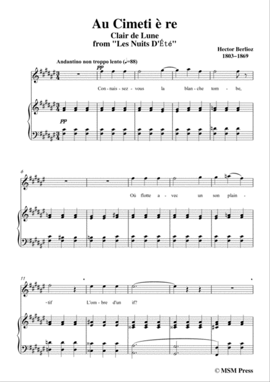 Berlioz-Au Cimetière in F sharp Major,for voice and piano Voice Solo scores gallery preview page 3