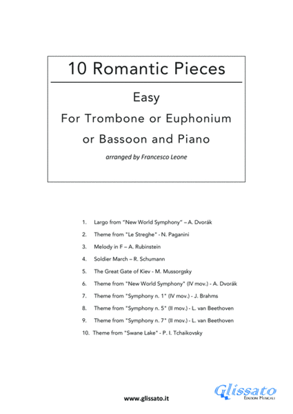 10 Easy Romantic Pieces for bass clef Trombone/Euphonium or Bassoon and Piano image number null