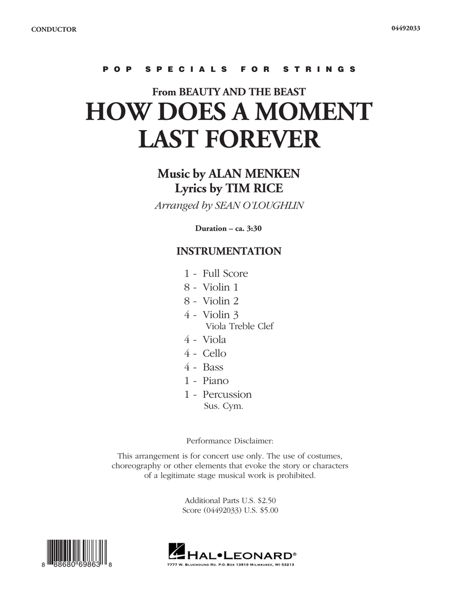 How Does a Moment Last Forever (from Beauty and the Beast) - Conductor Score (Full Score) String Orchestra scores gallery preview page 1