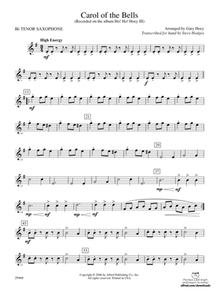 Carol of the Bells: B-flat Tenor Saxophone