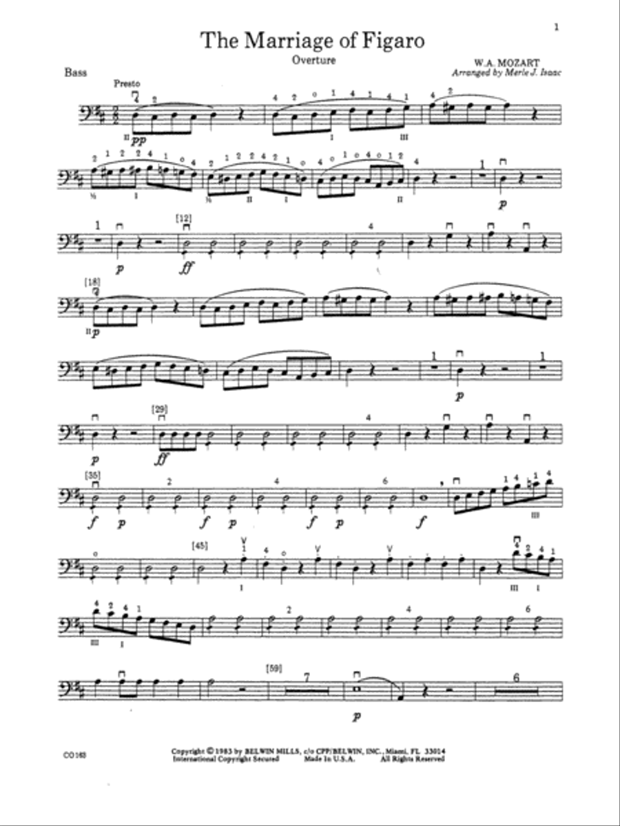 The Marriage of Figaro -- Overture: String Bass Full Orchestra scores gallery preview page 1