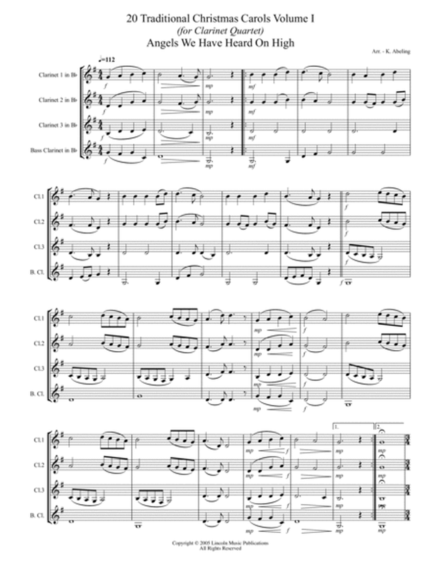 20 Traditional Christmas Carols Volume I (for Clarinet Quartet) image number null