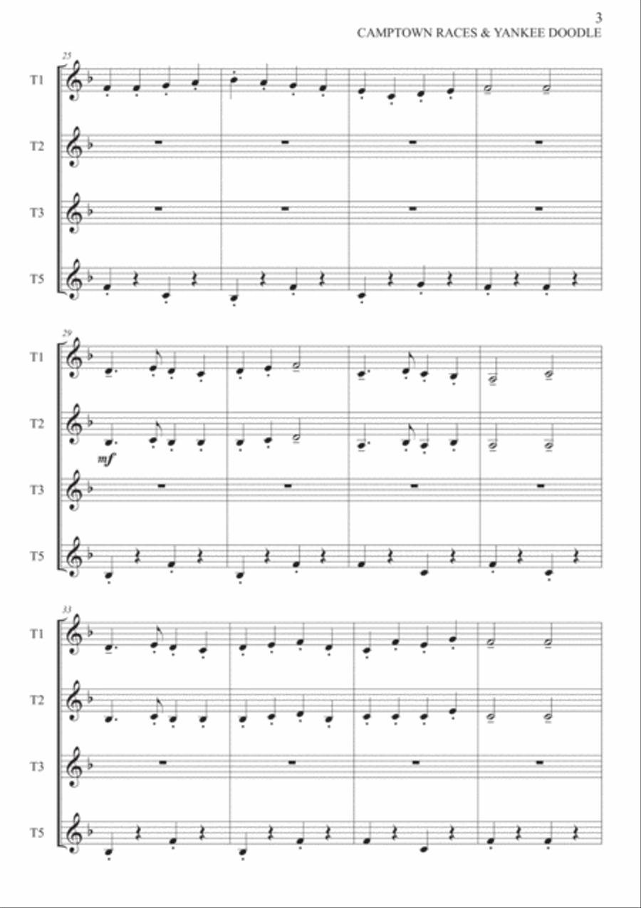 Camptown Races & Yankee Doodle Dandy medley - Trumpet quartet Brass Quartet scores gallery preview page 4