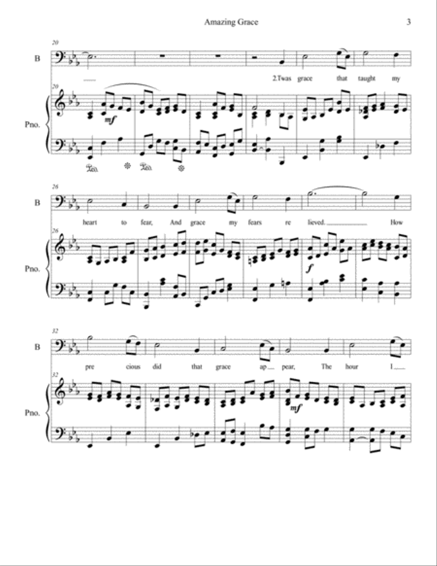 Amazing Grace Vocal Baritone Unison Choir scores gallery preview page 3