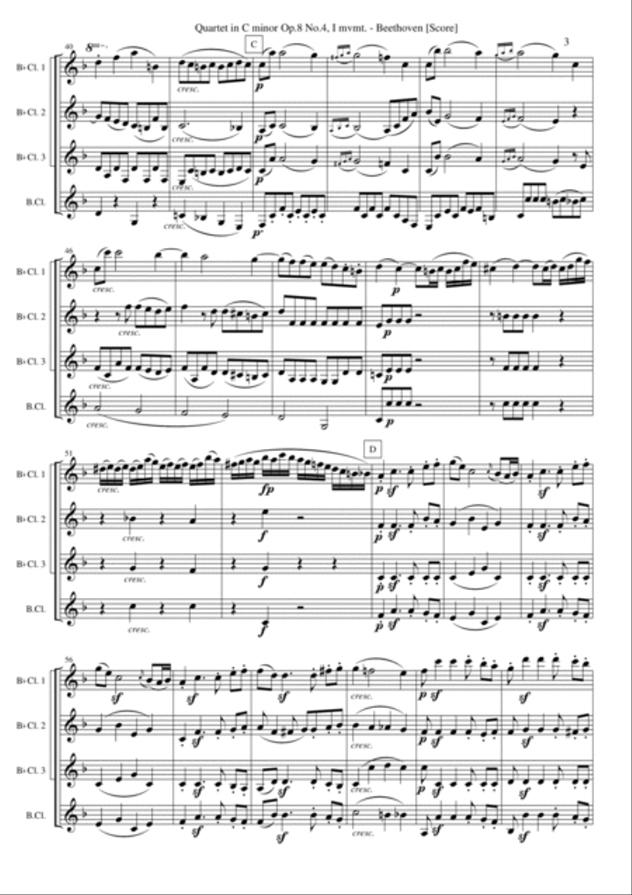 Quartet in C minor, Op.8 No.4, mvmt.1 (Clarinet Quartet) Clarinet Quartet scores gallery preview page 3