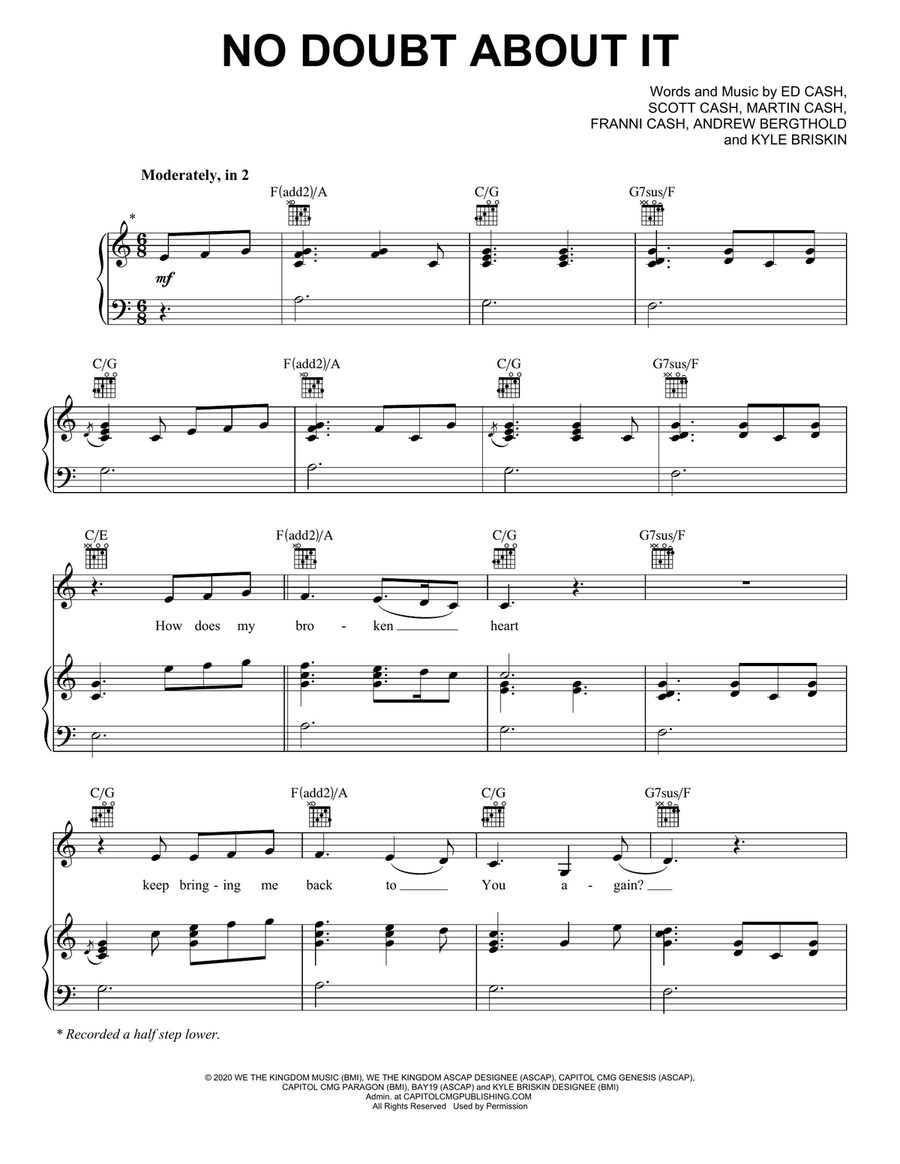 No Doubt About It Piano, Vocal, Guitar scores gallery preview page 1