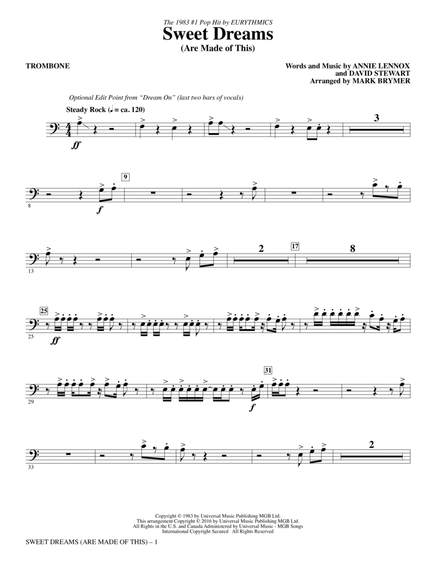 Sweet Dreams (Are Made of This) - Trombone Choir scores gallery preview page 1