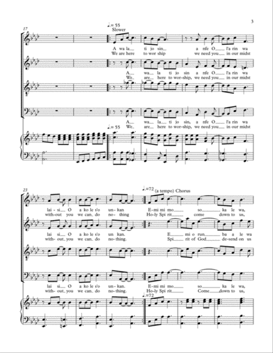 HOLY SPIRIT COME DOWN /EMI MIMO SOKALE 4-Part scores gallery preview page 3