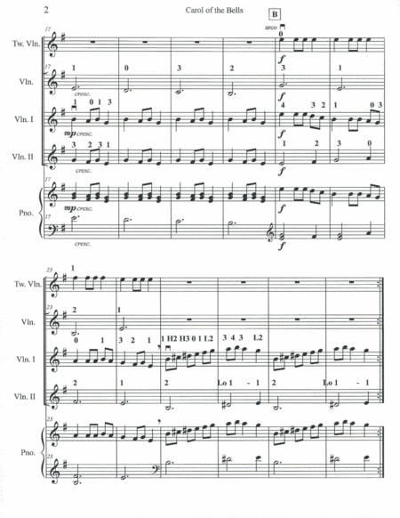 Carol of the Bells for Violin Ensemble of four parts, on different ability levels, from pre-Twinkle image number null
