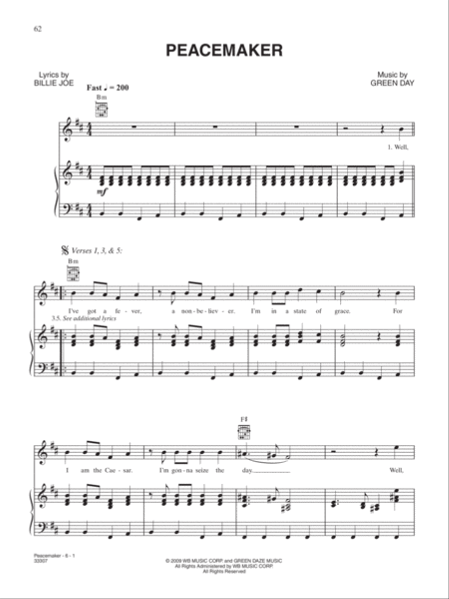 Peacemaker Piano, Vocal, Guitar scores gallery preview page 1