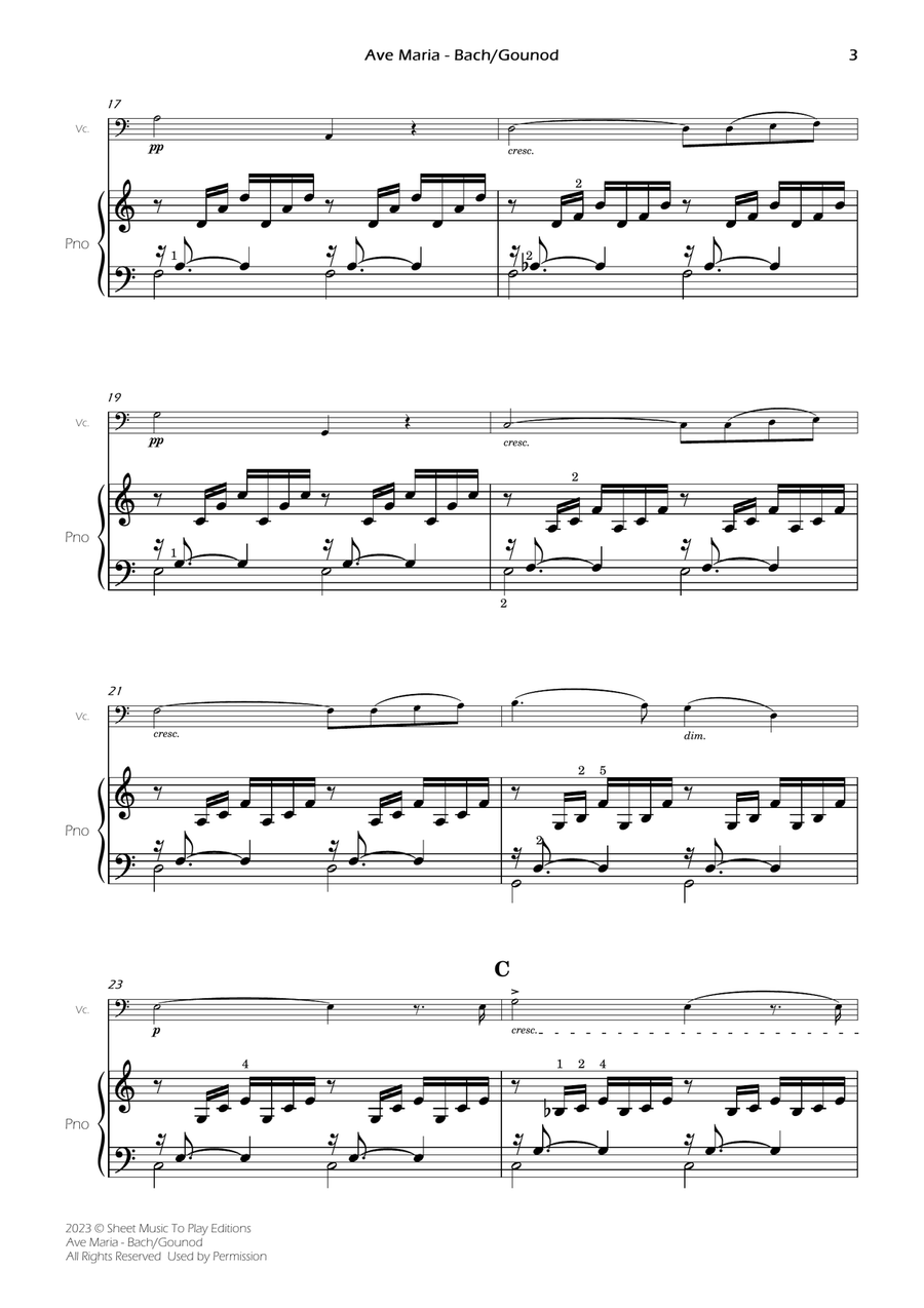 Ave Maria by Bach/Gounod - Cello and Piano (Full Score and Parts) Piano scores gallery preview page 4