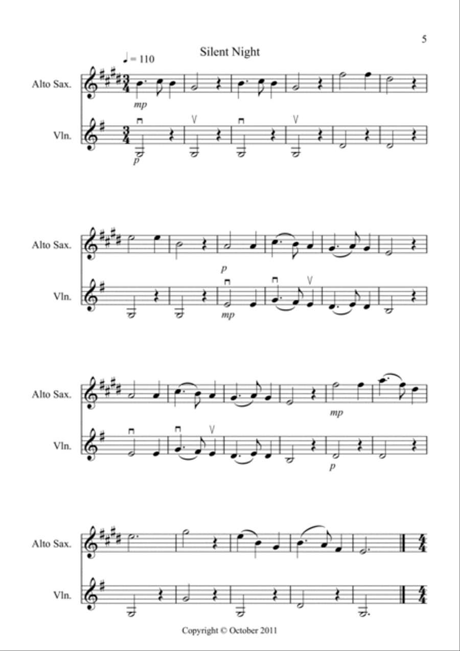 8 Easy Christmas Duets for Alto Saxophone and Violin Alto Saxophone scores gallery preview page 5