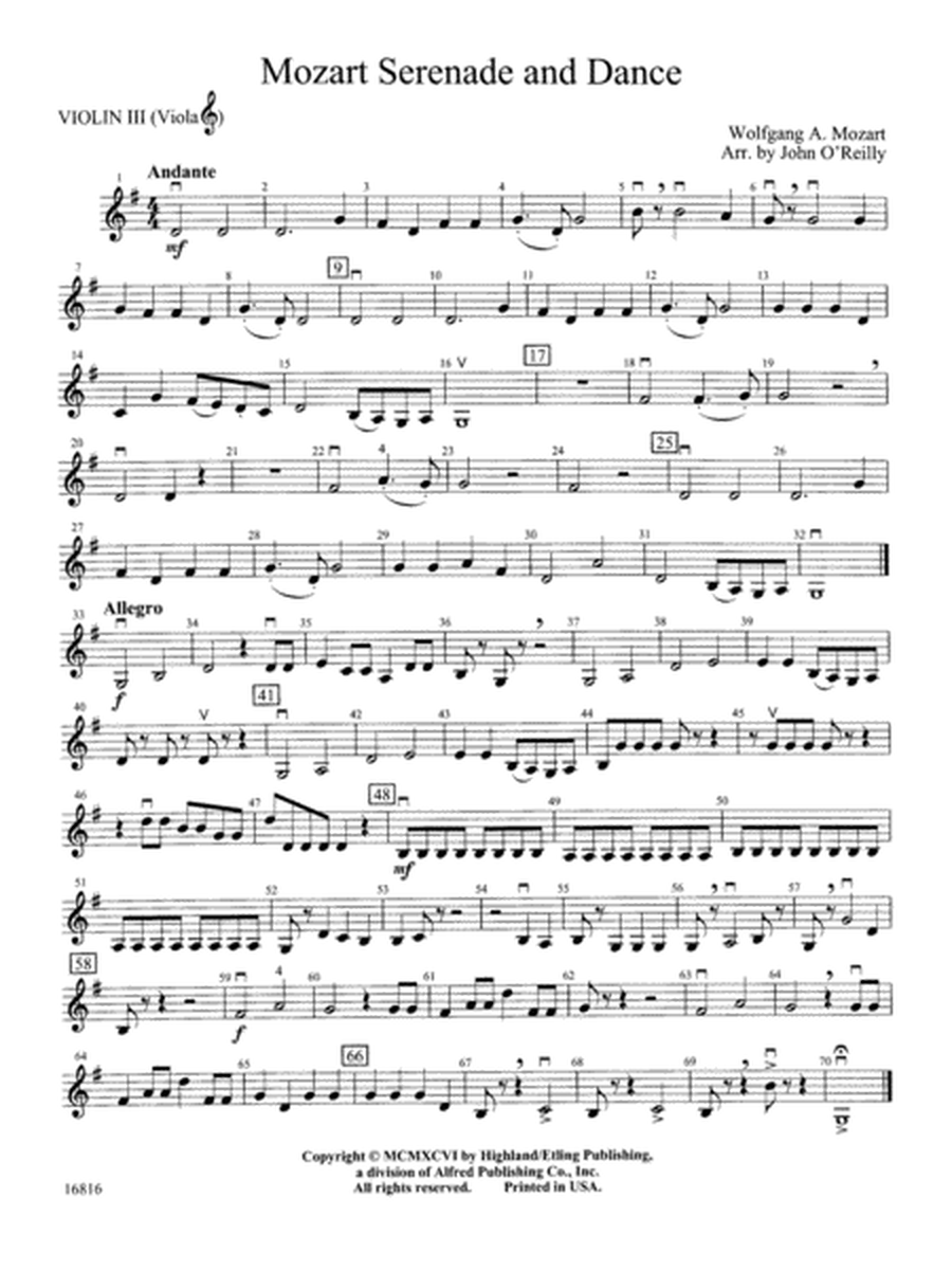 Mozart Serenade and Dance: 3rd Violin (Viola [TC])