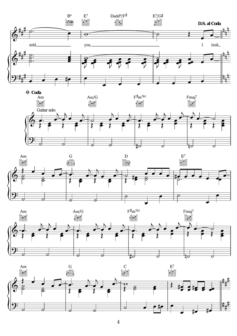 While My Guitar Gently Weeps Piano, Vocal, Guitar scores gallery preview page 4