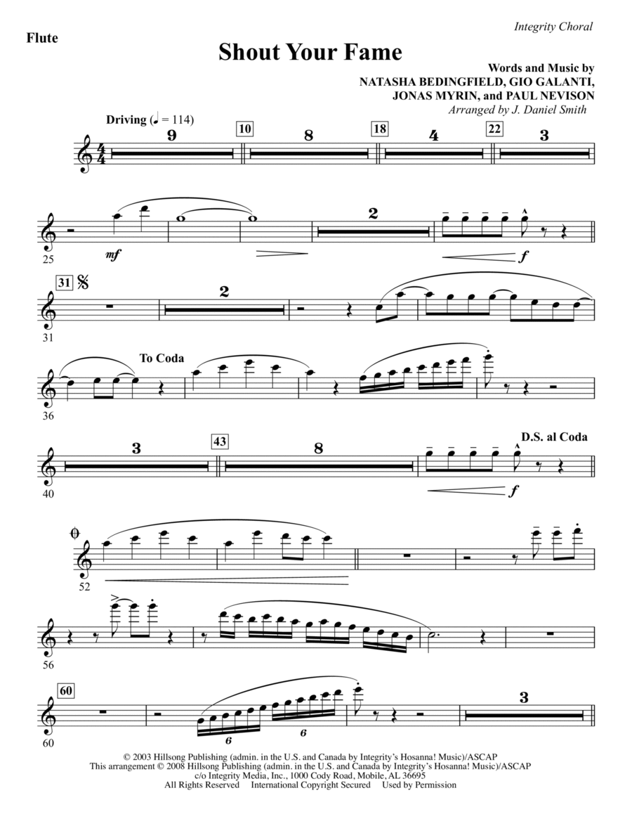 Shout Your Fame - Flute Shout Your Fame - Flute Choir scores gallery preview page 1