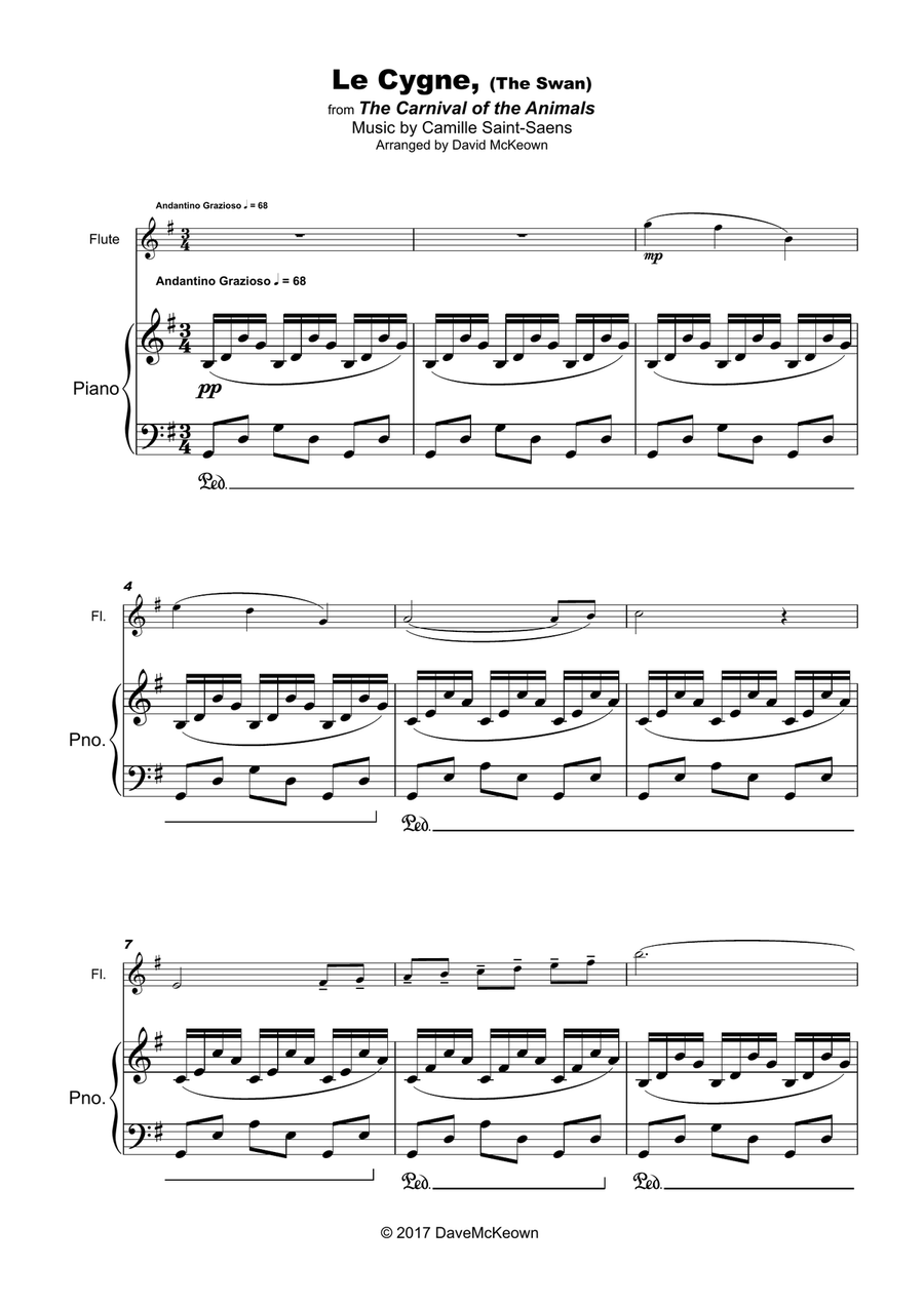 The Swan, (Le Cygne), by Saint-Saëns, for Flute and Piano Flute Solo scores gallery preview page 3