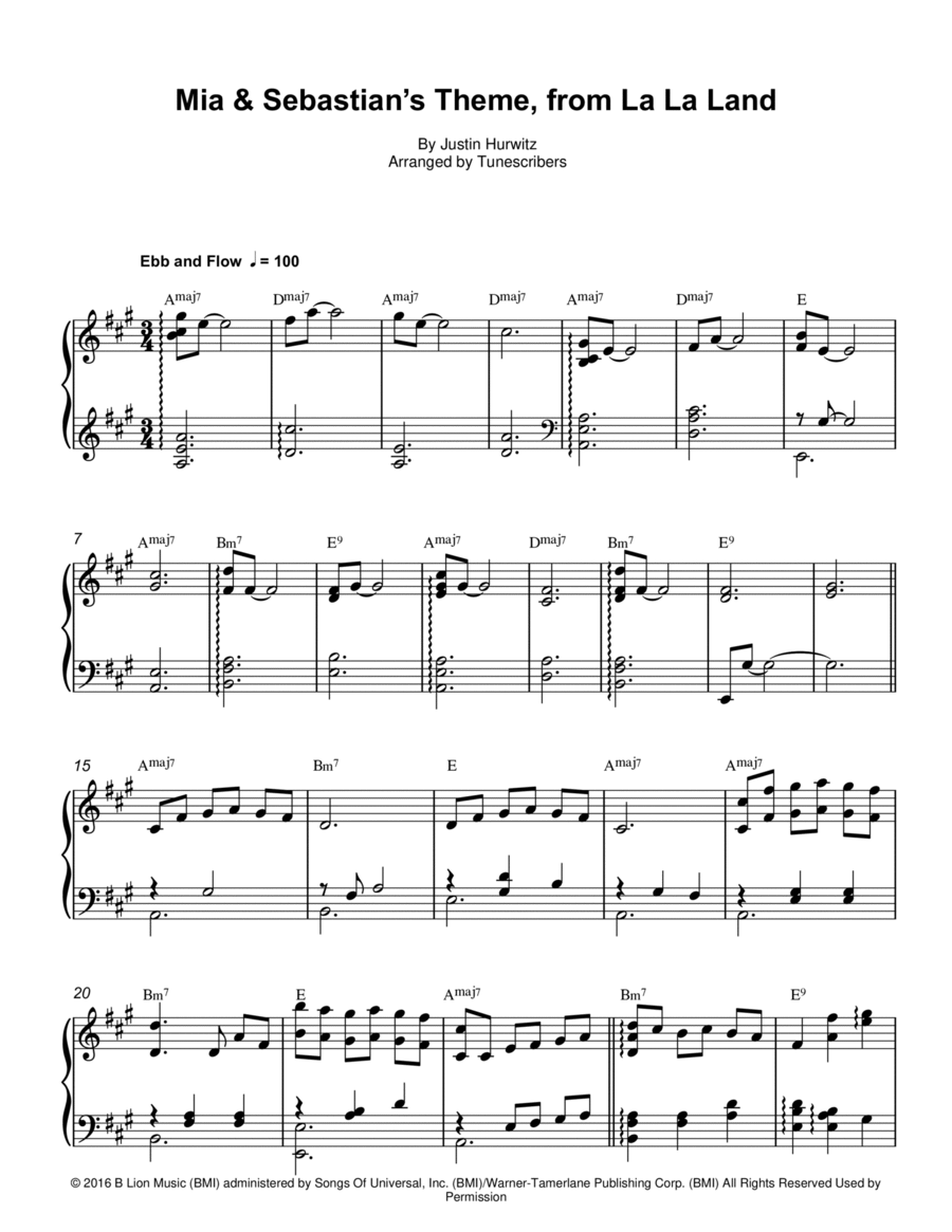 Mia & Sebastian’s Theme, from La La Land Piano Solo scores gallery preview page 1