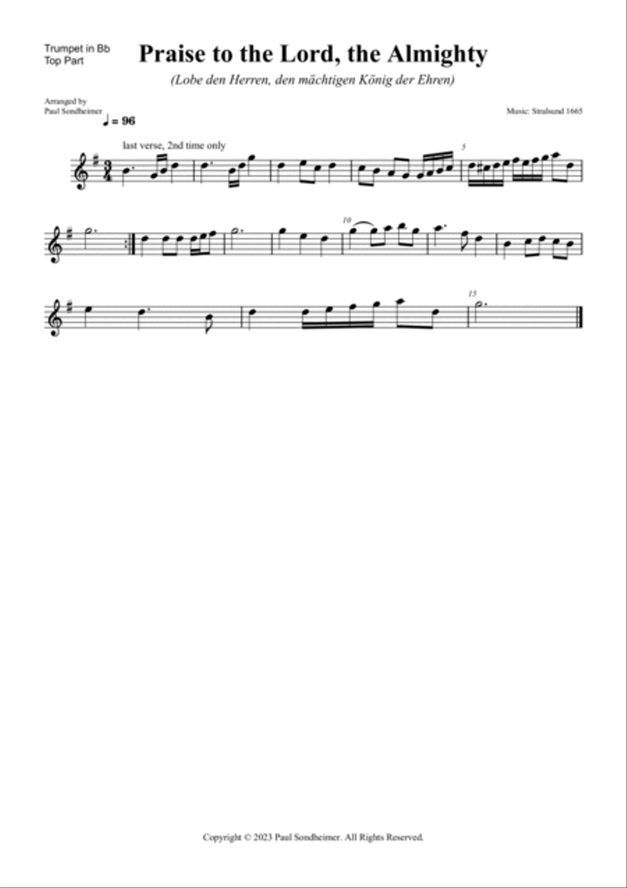 Praise to the Lord, the Almighty (Lobe den Herren, den mächtigen König der Ehren) Brass Quintet scores gallery preview page 5