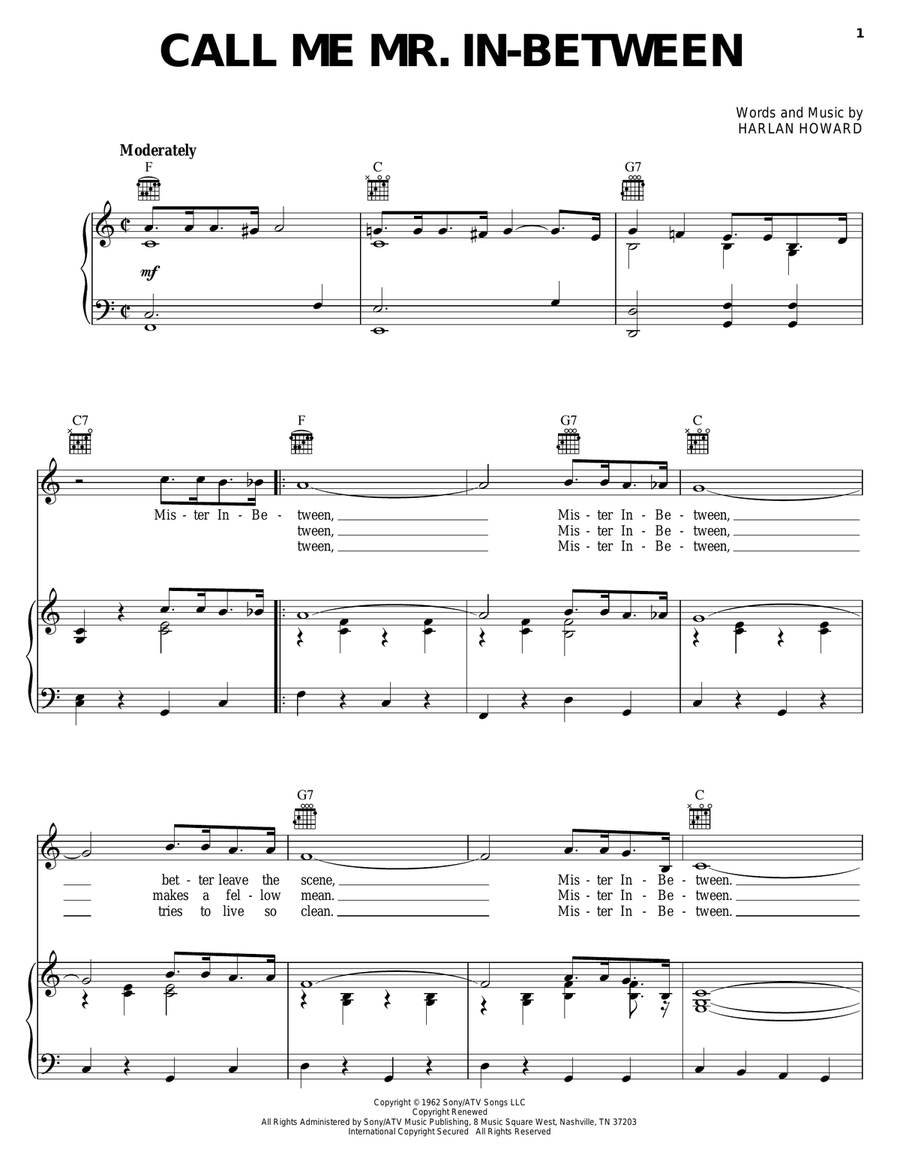 Call Me Mr. In-Between Call Me Mr. In-Between Piano, Vocal, Guitar scores gallery preview page 1