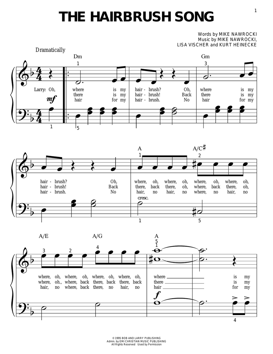 The Hairbrush Song Easy Piano scores gallery preview page 1