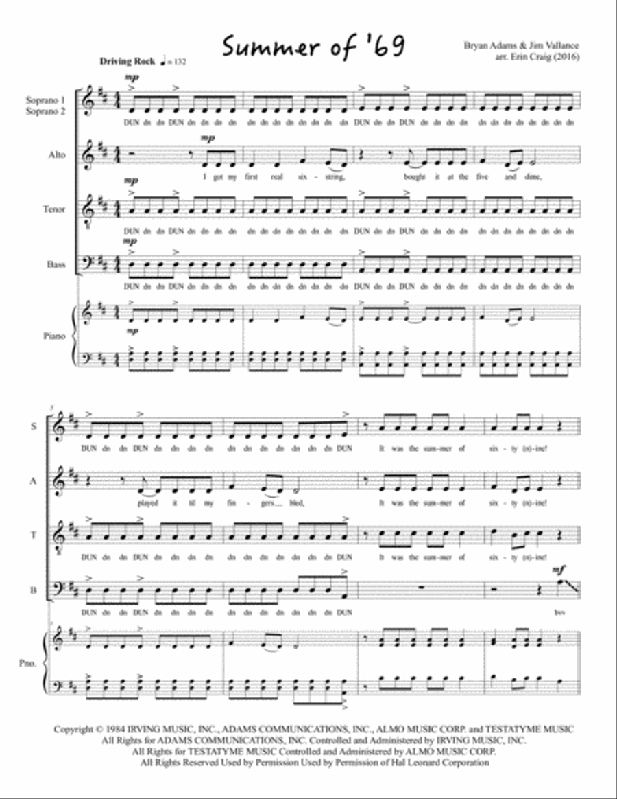 Summer Of '69 Divisi scores gallery preview page 1