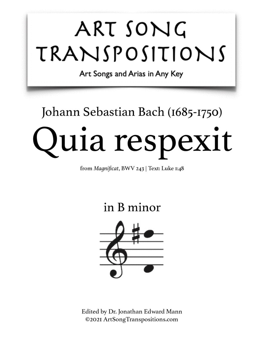 Book cover for BACH: Quia respexit, BWV 243 (transposed to B minor and B-flat minor)