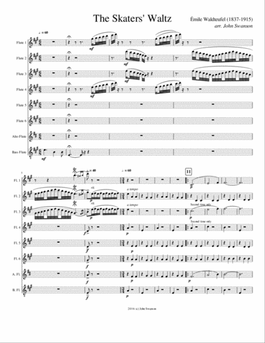 The Skaters' Waltz (Les Patineurs), for flute choir Flute Choir scores gallery preview page 1