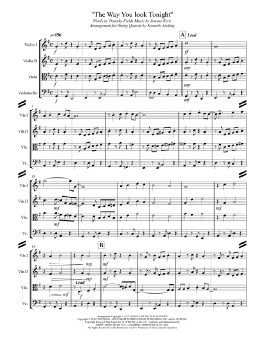 The Way You Look Tonight String Quartet scores gallery preview page 2