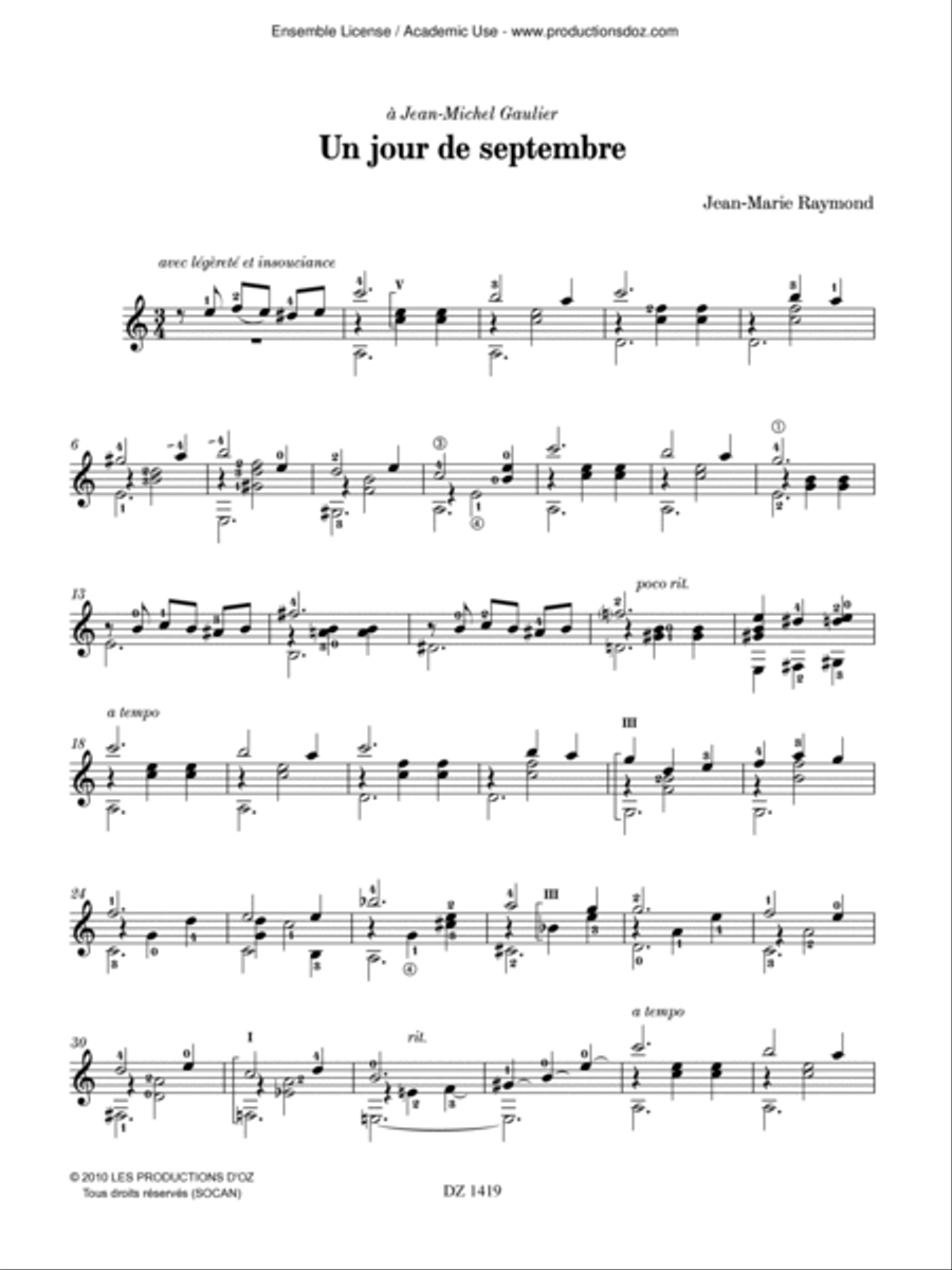 Un jour de septembre Classical Guitar scores gallery preview page 2