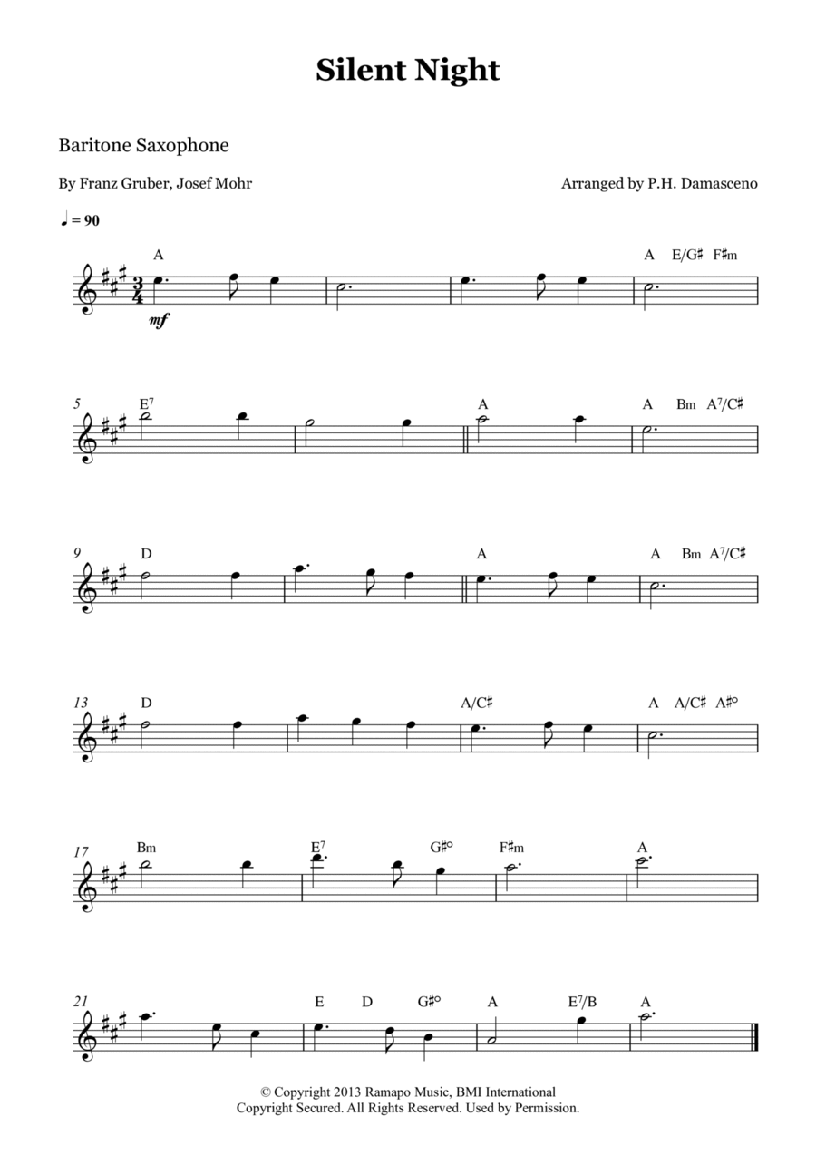 Silent Night Baritone Saxophone scores gallery preview page 1