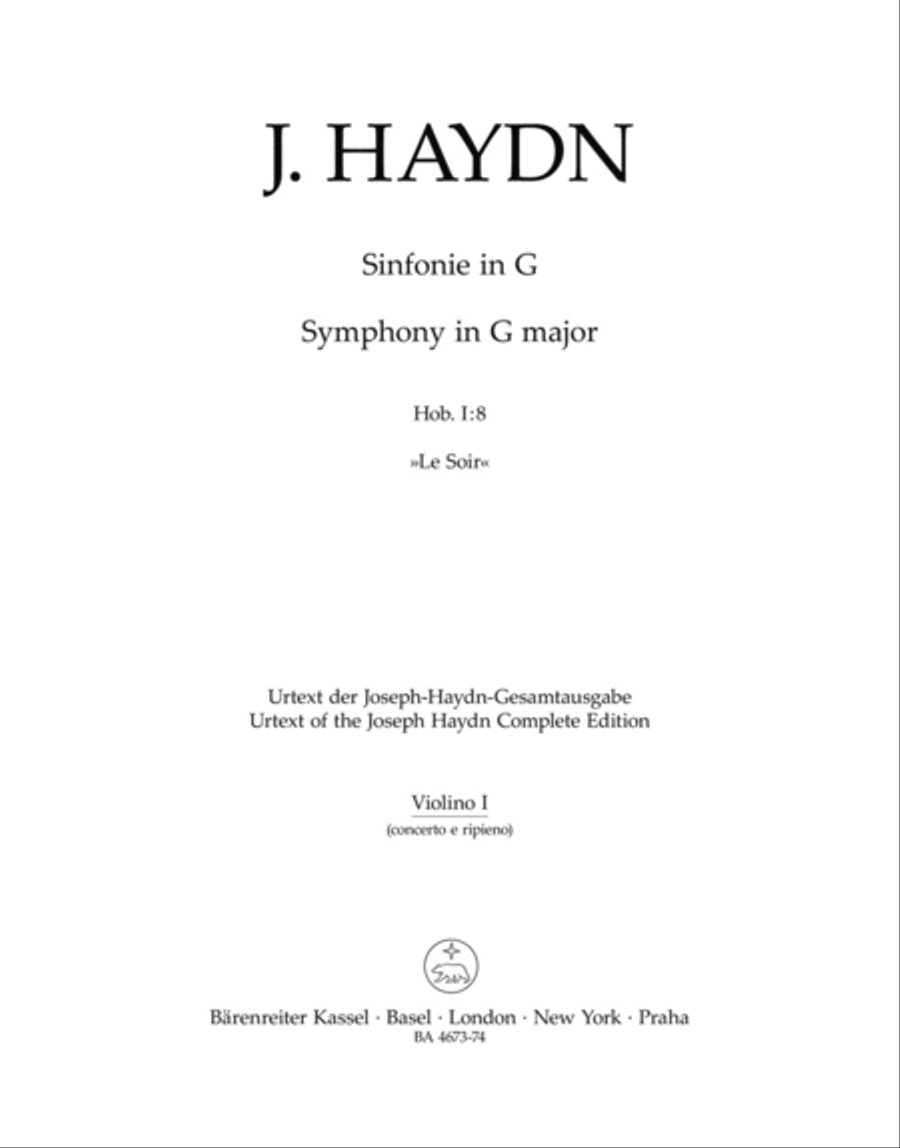 Symphony, No. 8 G major Hob.I:8 'Le Soir' Violin scores gallery preview page 1