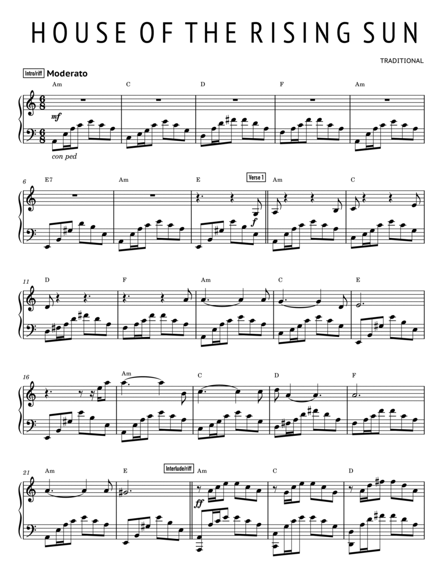 House of the Rising Sun (Westworld Version) Easy Piano scores gallery preview page 1