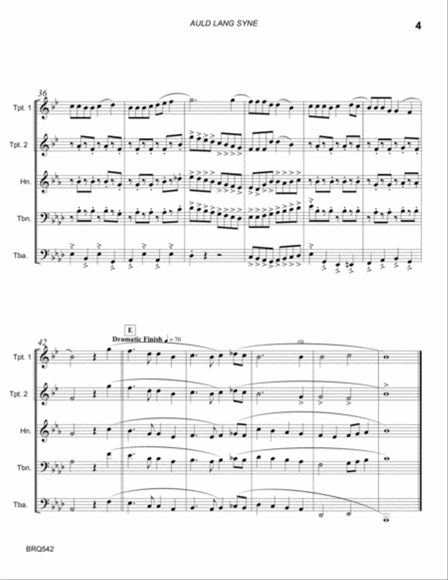 AULD LANG SYNE arranged for BRASS QUINTET Brass Quintet scores gallery preview page 4