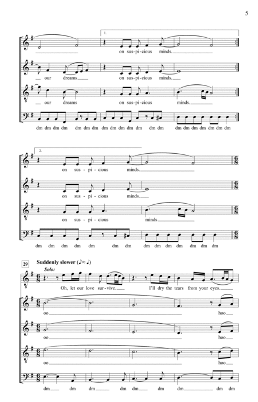 Suspicious Minds (arr. Deke Sharon) 4-Part scores gallery preview page 5