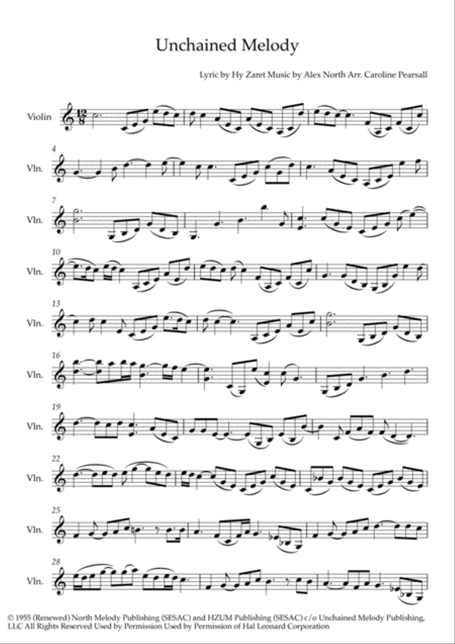 Unchained Melody Violin Solo scores gallery preview page 1