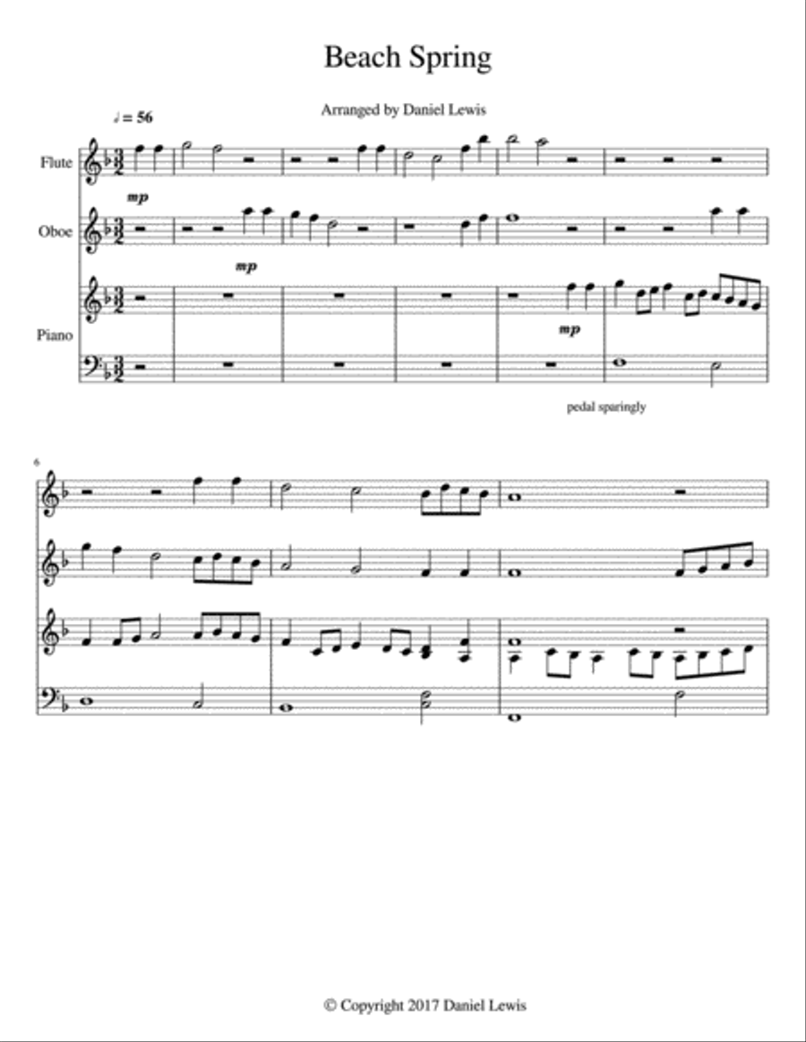 Three Meditations on Beach Spring (Flute, Oboe, and Piano with parts) Woodwind Duet scores gallery preview page 1