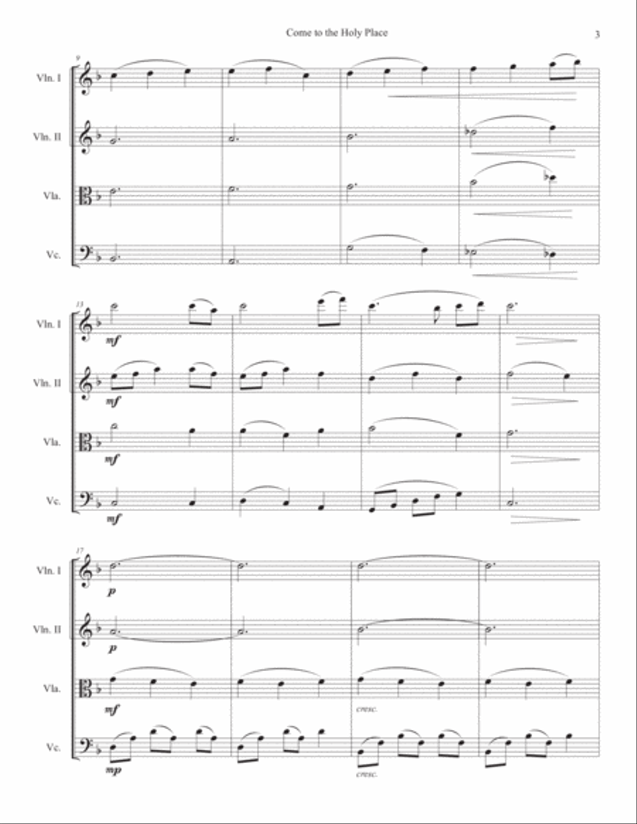 Come to the Holy Place - String Quartet (score & parts) String Quartet scores gallery preview page 3
