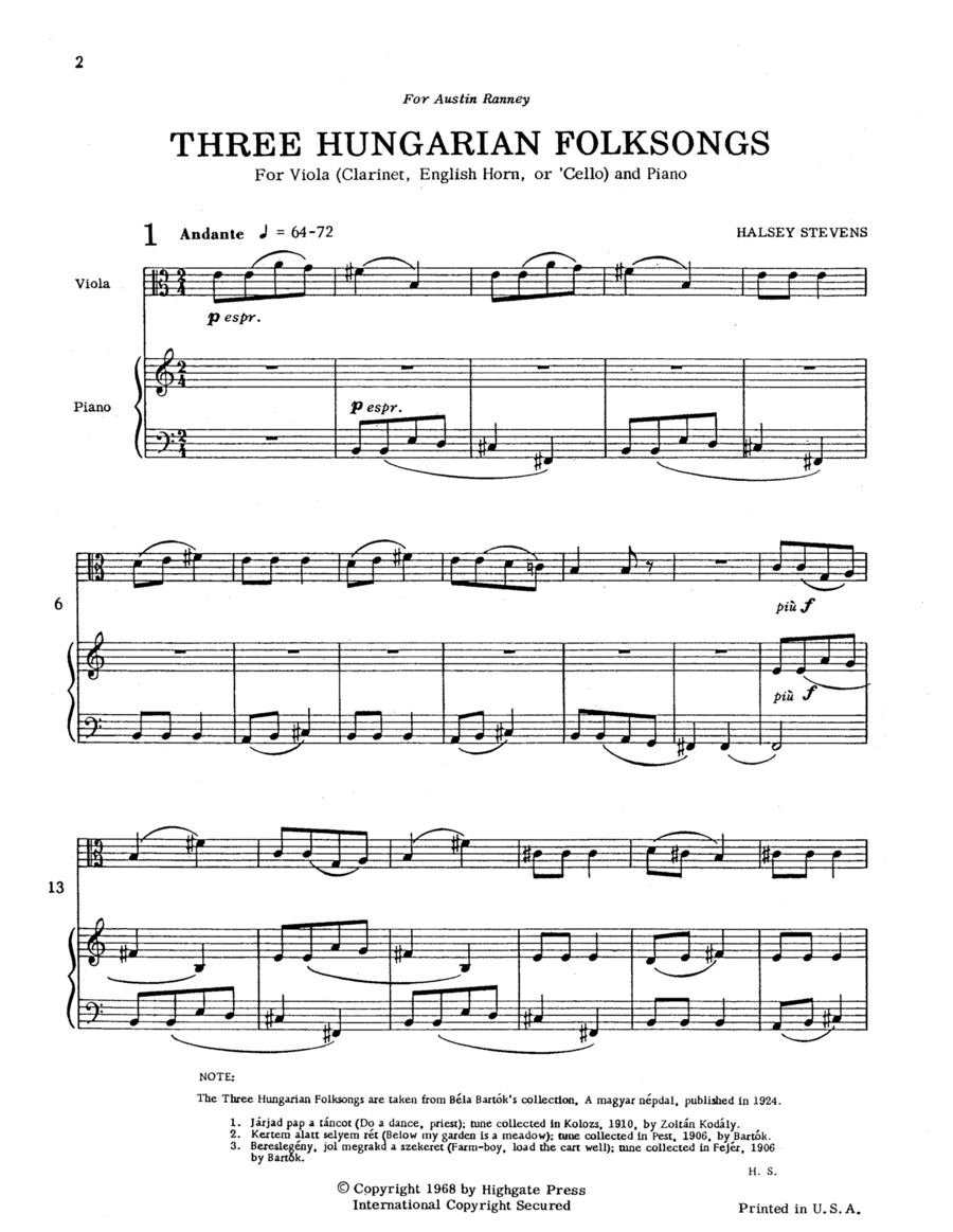 Three Hungarian Folksongs English Horn scores gallery preview page 1
